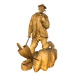 large Wooden Carving of Fisherman. Initialled 'A.N.' and 1 other