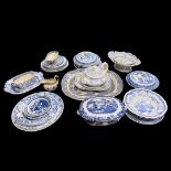 Collection of blue and white wares, including Minton, Willow Pattern etc