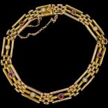 9ct Gold Ruby and Pearl Gate Bracelet, 7g