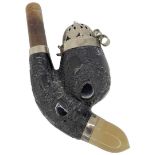 French Bruyere Garantie Horn and White Metal Smoking Pipe