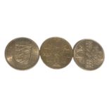 Three five shilling coins, 1953 (2) & 1966