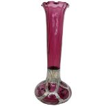 Cranberry Glass Vase with Applied Silver Decoration. Sheffield 1997