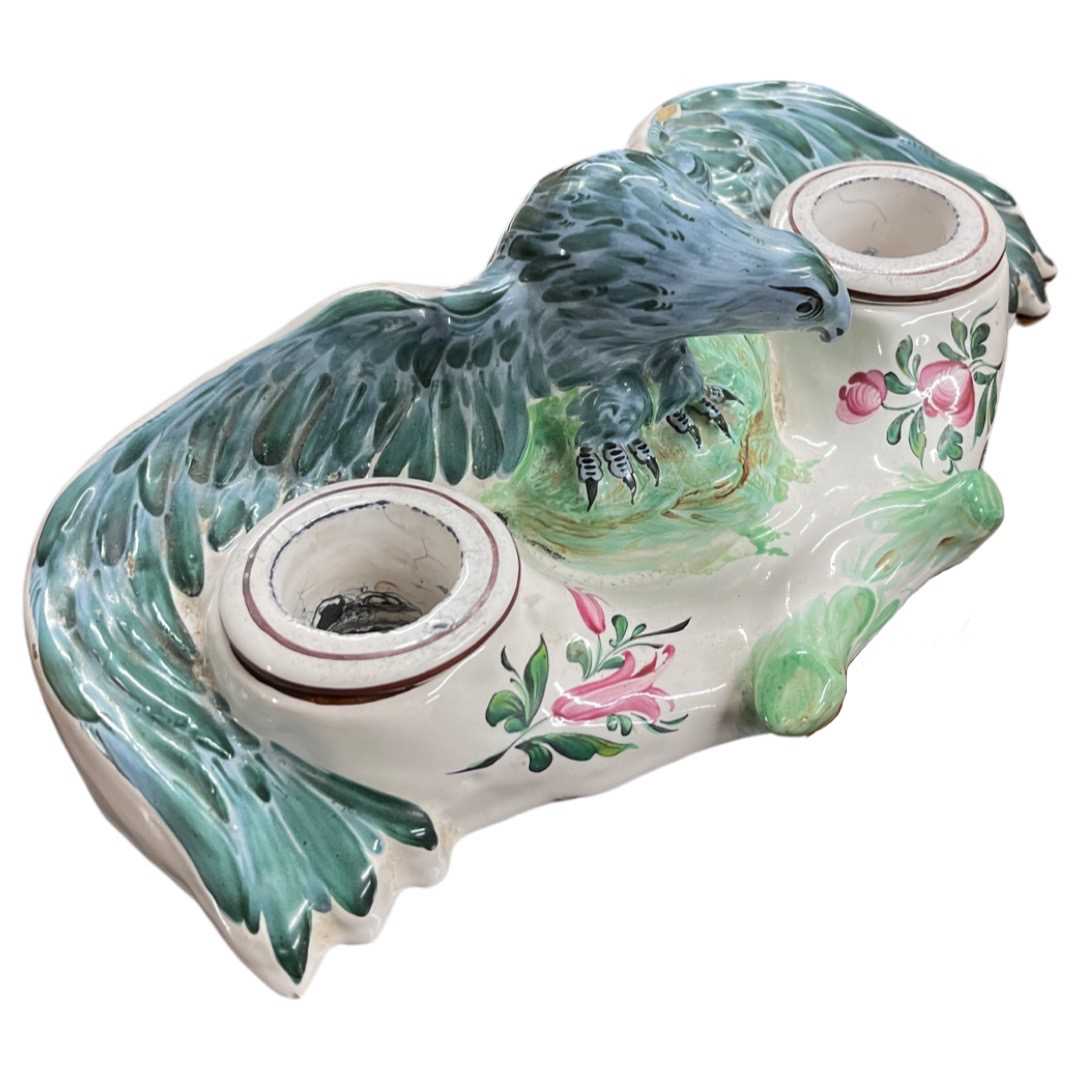 A late 19th century continental porcelain eagle ink well - Image 5 of 6