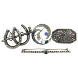 4 Silver And Gem Stone Brooches