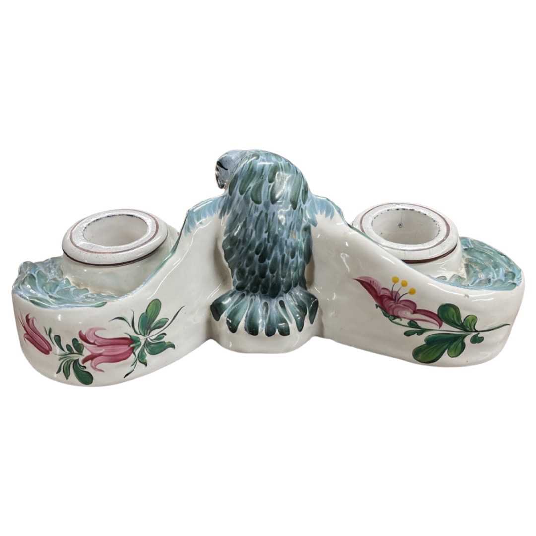 A late 19th century continental porcelain eagle ink well - Image 4 of 6