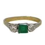 Emerald and Diamond Three Stone Ring