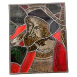 An Antique Stained Glass Panel Depicting a Bishop.