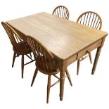 Pine Farmhouse Kitchen Table and 4 Associated Pine Chairs