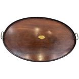 Military/WWI Interest. Large Mahogany Tray with Inlaid Brass Plaque