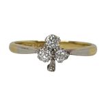 18ct Gold and Platinum 3 Leaf Clover Diamond Ring, Size 6.75 / Size M 1/2