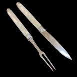 Mother of Pearl and Silver Georgian Travelling Folding Fruit Knife and Fork.