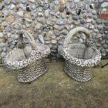 Pair of Large Composite Stone Garden Flower Baskets