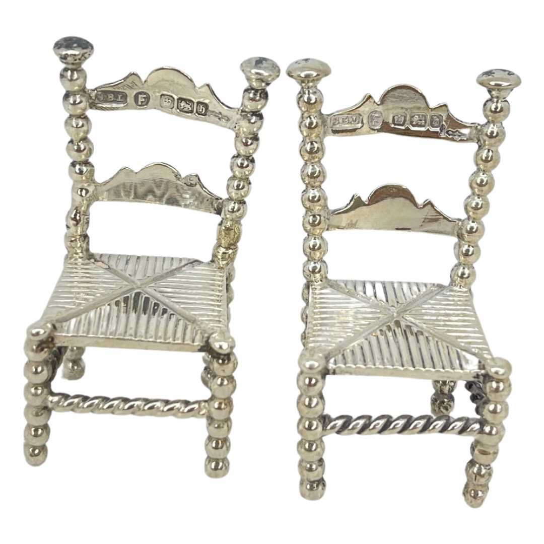 Novelty Silver Table and a Pair of Novelty Ladder Back Chairs. 41 g. Sheffield 1900, Samuel Boyce La - Image 3 of 3