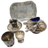 A Pewter Arts and Crafts Tray and a Quantity of Silver Plated Items