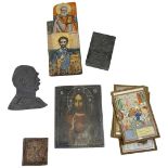 A 19th Century Russian Icon of Christ , and a Box of Icons and Prints etc.