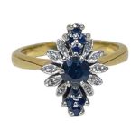 18ct Gold Sapphire and Diamond Cluster Ring, 4.4 grams, Size 6.