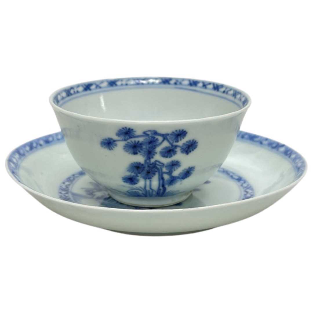 Chinese Nanking Cargo Blue and White Tea Bowl and Saucer,