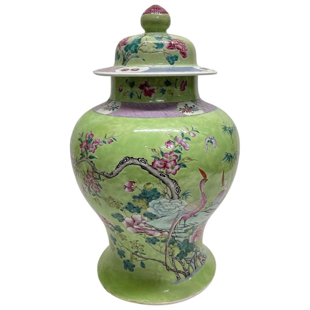 A Fine Chinese Famille Rose Vase and Cover, Qianlong Underglaze, Blue Seal Mark 18th/19th Century