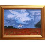 MICHAEL MORLEY (BRITISH, 20TH/21ST CENTURY) Figure on Horseback in Poppy Field