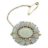 18ct Gold Opal and Diamond Brooch, 14 g