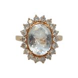 A 14ct Aquamarine and Diamond Cluster Ring (4.3g)