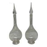 Pair of Large Chemists Window Display Bottle with Tear Drop Stoppers