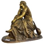 A Late 19th Century Gilt Bronze Model of a Contemplative Maiden in Classical Robes with a Tortoise S