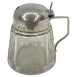 Silver Mounted Glass Mustard Pot. Chester 1921, J.&R.Griffin