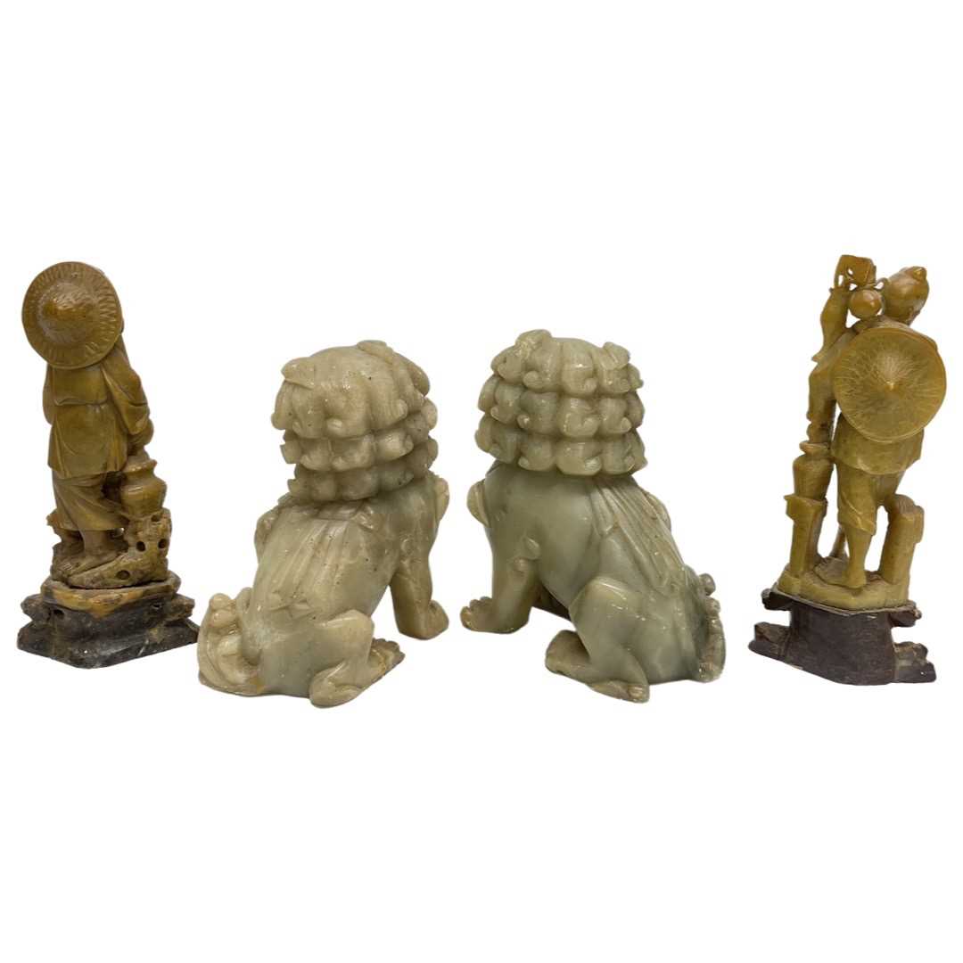 A Pair of Chinese Carved Hard Stone Figures and a Pair of Hard Stone Dogs of Fo - Image 2 of 2