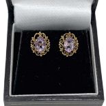 9ct Gold and Amethyst Stud Earrings, 1.6g.