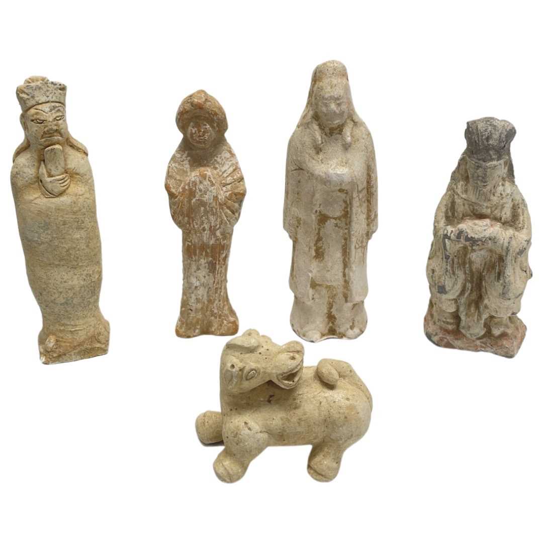 Five Various Chinese Pottery Figures, Tang Dynasty and Later.