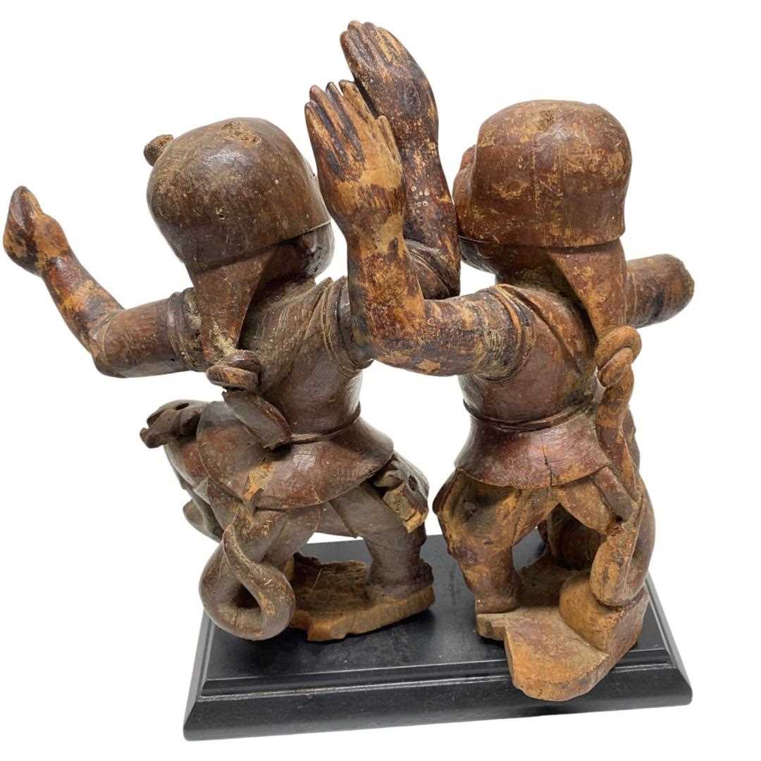 A Pair of Carved Wood 19th Century Indonesian Dancing Figures; - Image 2 of 2