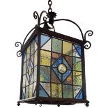 A late 19th Century Stained Glass Hanging Lantern,