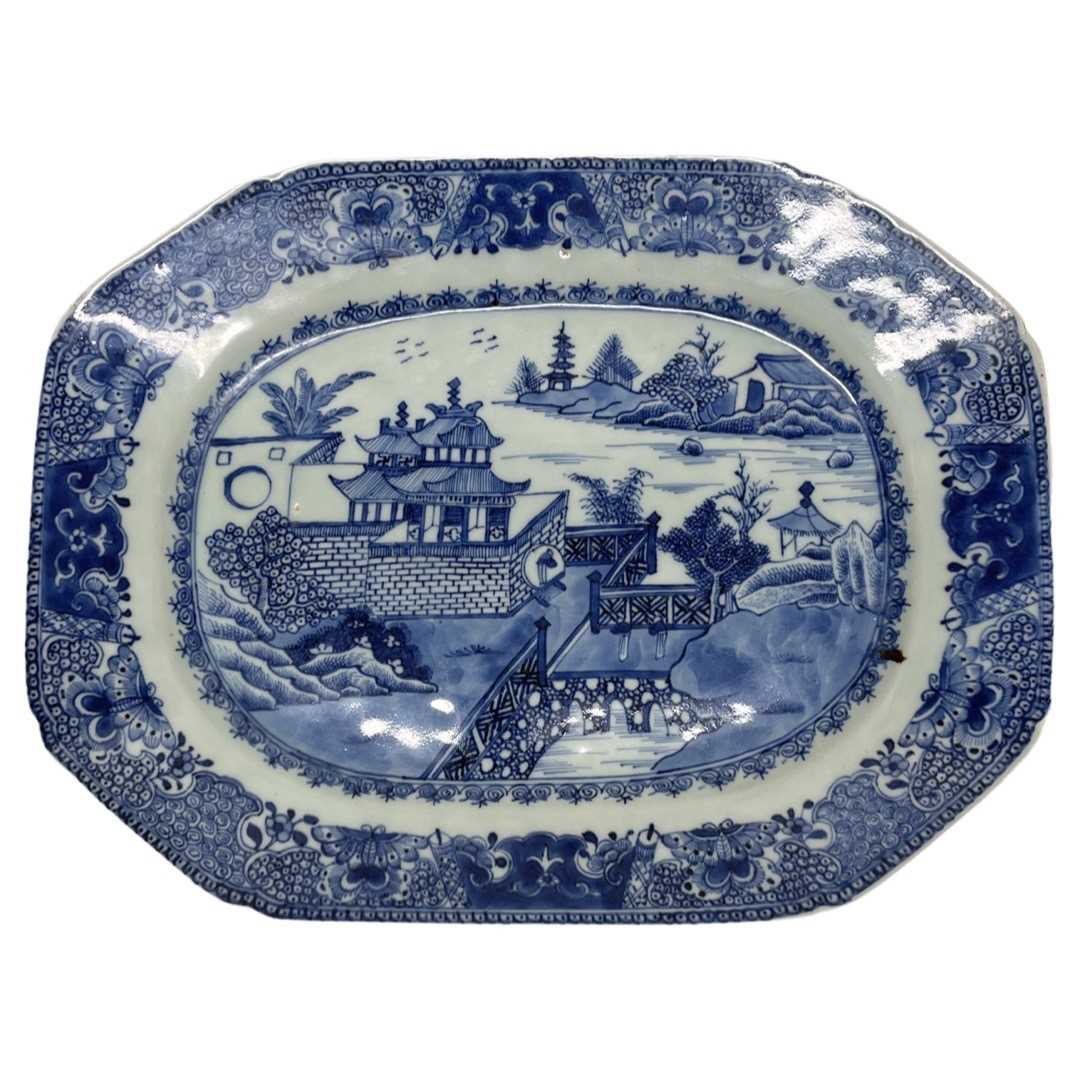 18th Century Chinese Blue and White Export Ware, in an octagonal shape