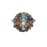 14k Gold and Multi Gem Cocktail Ring, 3.4 grams. Size 6.75.