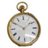 A Late 19th Century Swiss 14K Open Face, Keyless, Cylinder Fob Watch