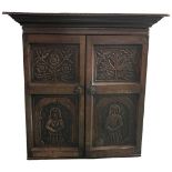 18th Century and Later Oak Cupboard with Carved Detailed Panels to Doors,