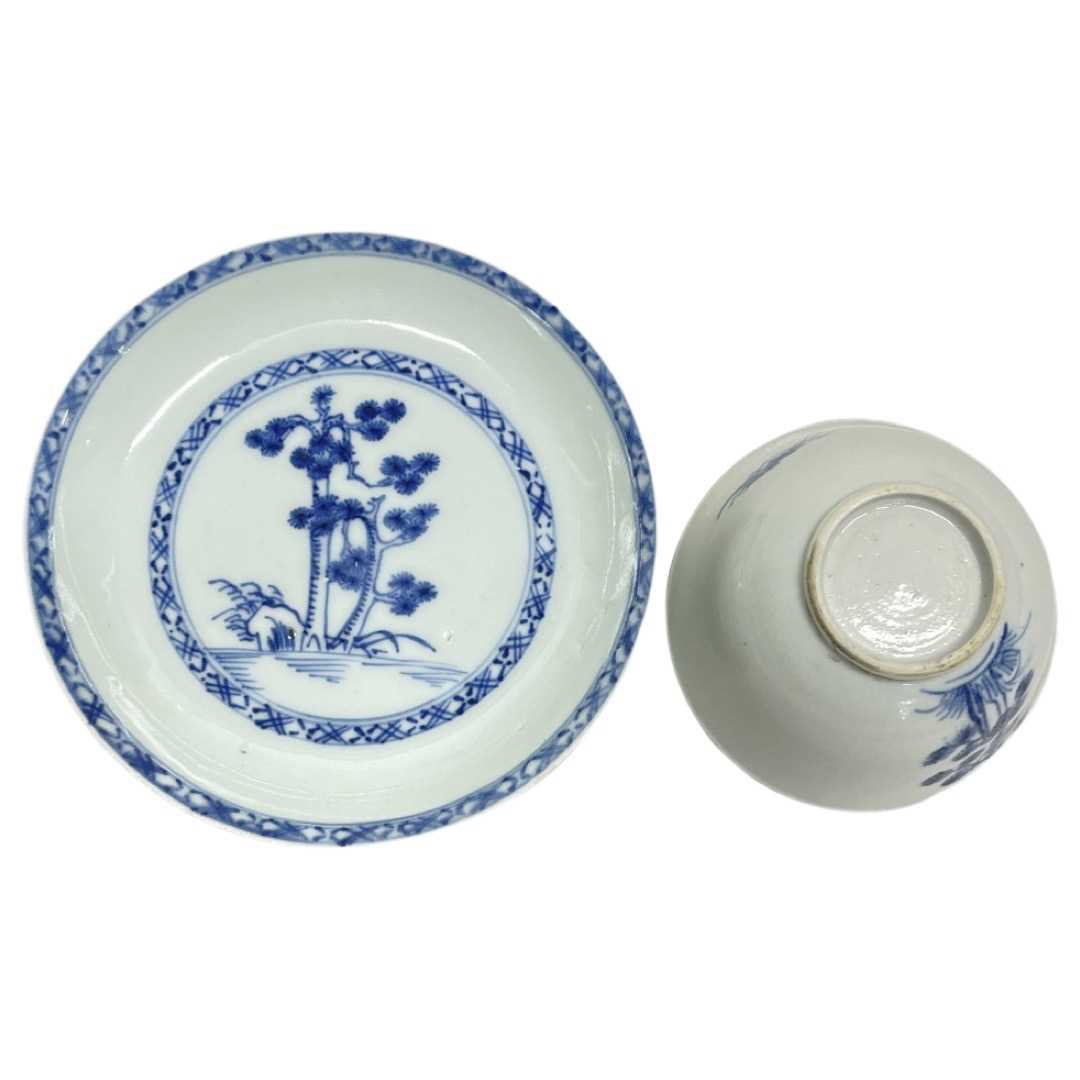 Chinese Nanking Cargo Blue and White Tea Bowl and Saucer, - Image 2 of 3