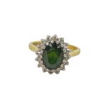 18ct Gold Tourmaline and Diamond Cluster Ring, 4.6g.