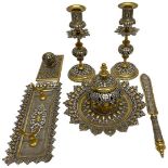 A Fine Quality French Orientalist Bronze Gilt and Silvered Desk Set, Late 19th Century