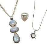 Mixed Lot of Silver Jewellery, To Include a Moonstone Pendant, 66.7 grams.