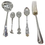 Assorted Silver Flatwares including Unusual Ladle. 123 g.