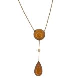 9ct Gold and Amber Necklace, 4g