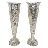 Pair of Silver Decorated Trumpet Vases, London 1889, William Comyns