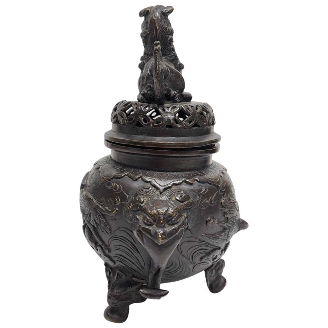 19th Century Japanese Bronze Censer and Cover - Image 2 of 3