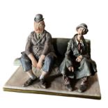 Large Capodimonte 2 Gentlemen on a Bench figurine 1964