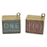 2x Vintage 9ct Gold One and Ten Shilling Charm, 5.7g