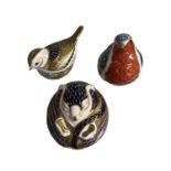 Three Royal Crown Derby Paperweights, Firecrest, Robin and One Further