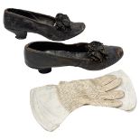 A Pair of Late 19th/Early 20th Century Ladies Black Leather Shoes with Fabric Bows