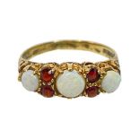 9ct Gold Opal And Garnet Trilogy Ring, 2.1g